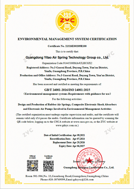 চীন Yitao Air Spring Group সার্টিফিকেশন